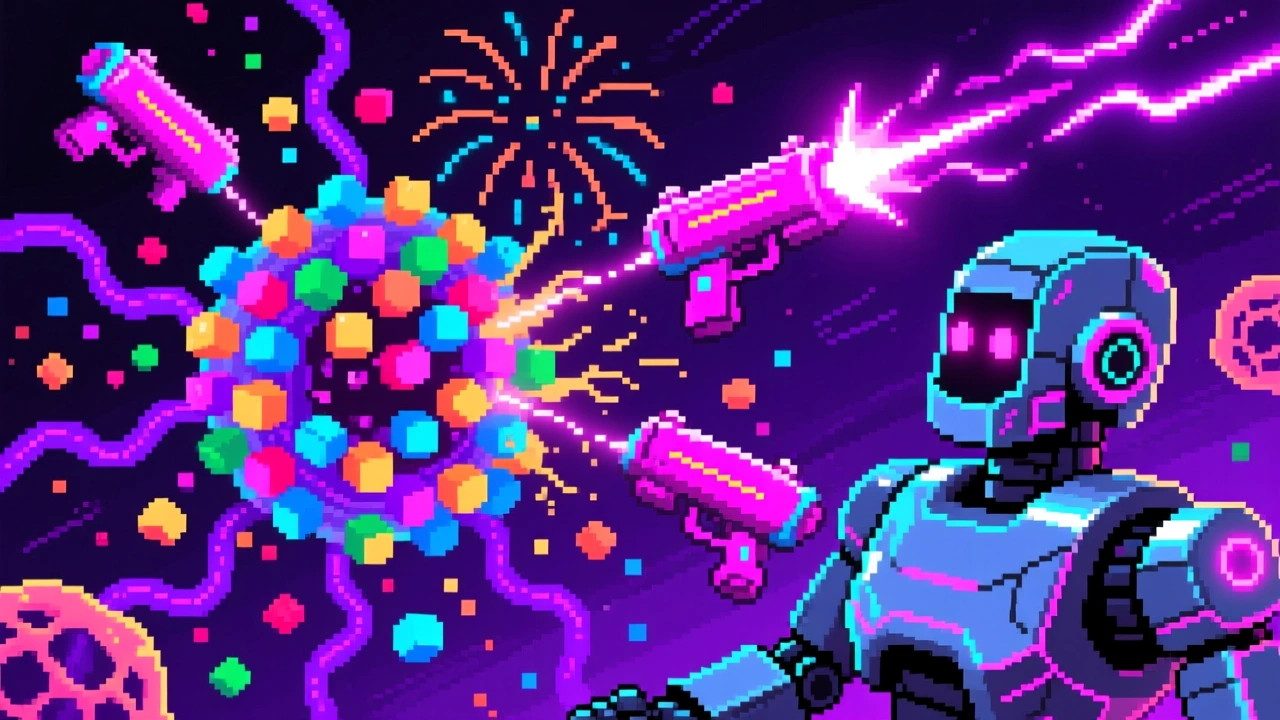 Close-up of cellular automata destruction effects